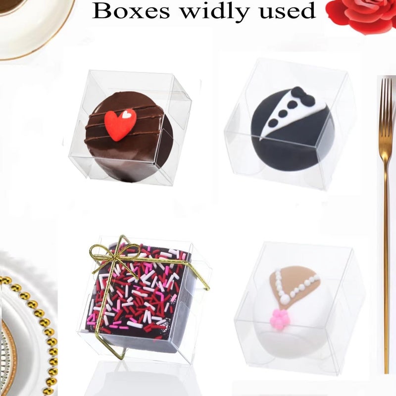 RomanticBaking 100pcs 2.17" Ã— 2.17" Ã— 1.38" Inch Chocolate Covered Mini Cookies Boxes Strawberry Macaron Boxes Clear Bakery Boxes for Gumballs, Pretzel,Browine,Malt Balls,Wedding Favors Party Boxes - Image 3
